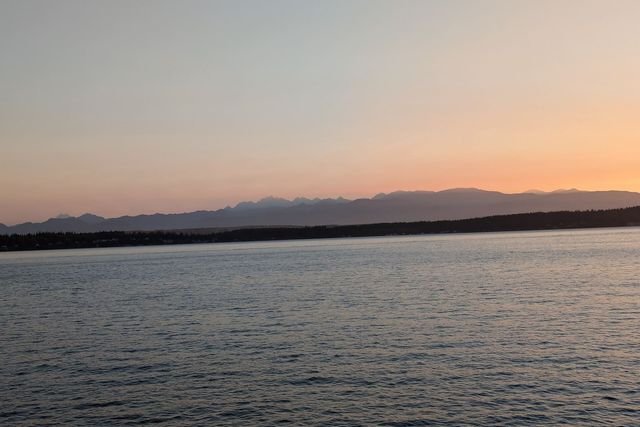 Sunset over the water seen from the Victoria Clipper