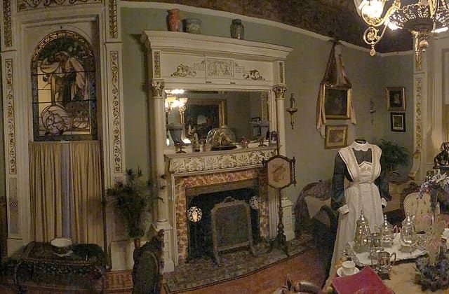 Panorama of the carved-wood interior of Craigdarroch Castle