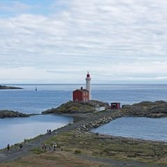Fisgard Lighthouse seen from the lower battery at Fort Rodd Hill